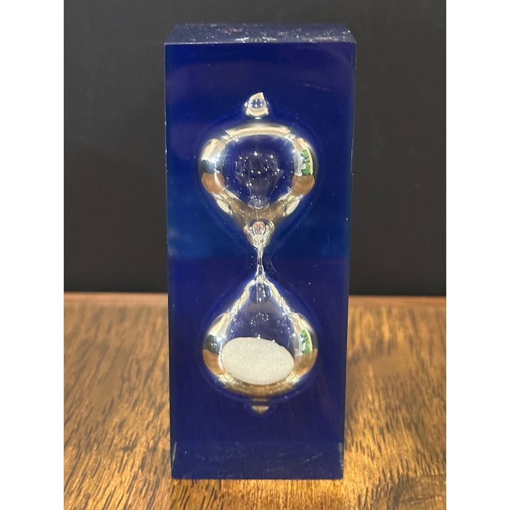 Rotary International Hourglass Paperweight Acrylic Blue Sand Timer Award Decor